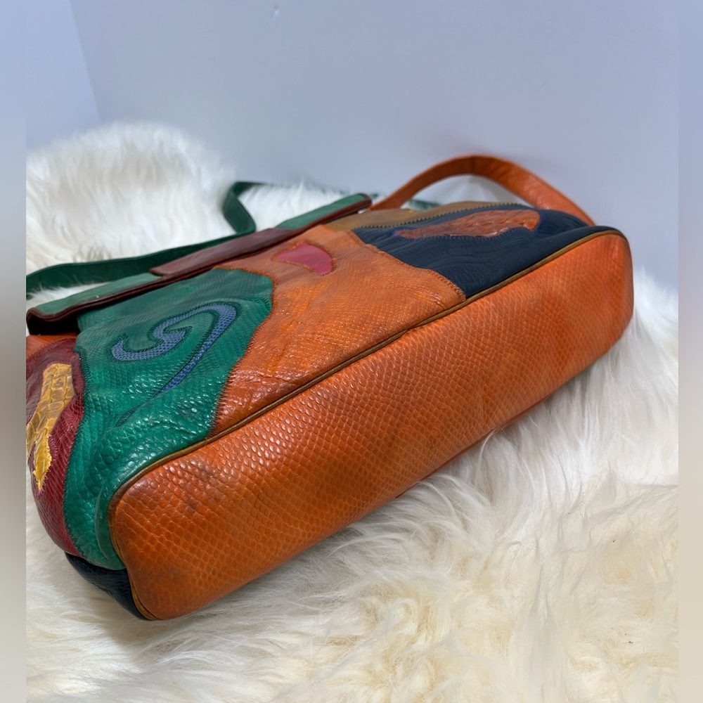Vintage Sharif 1980s Genuine Leather and Snake Color-blockShoulder Bag - Picture 3 of 17
